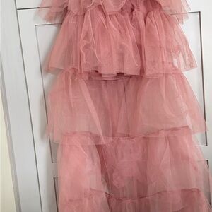 Pink Layered Tulle High-Low Skirt